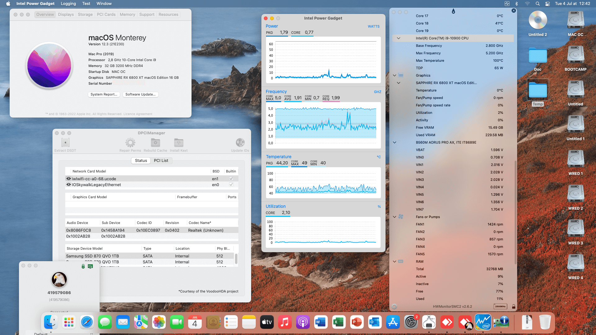 Success Hackintosh macOS Monterey 12.3 Build 21E230 in Gigabyte B560M Aorus Pro AX + Intel Core i9 10900 + Sapphire RX 6800 XT